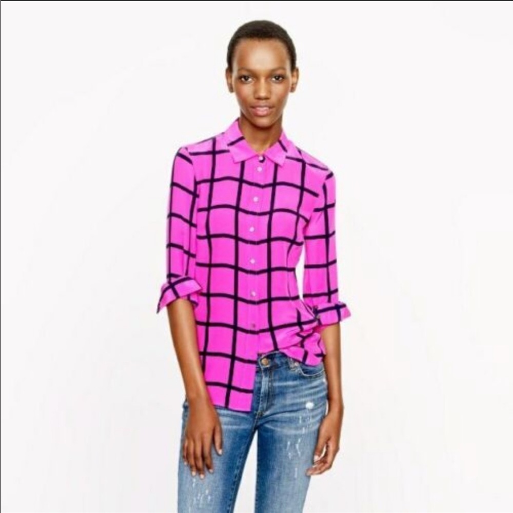 J. Crew pink and black stripe top